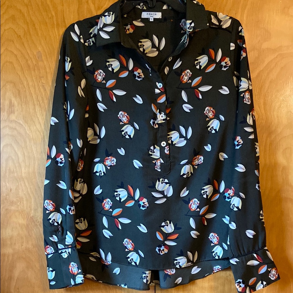 Anthropologie FRNCH Green Floral  Button-Up Blouse. Size M - Picture 3 of 14